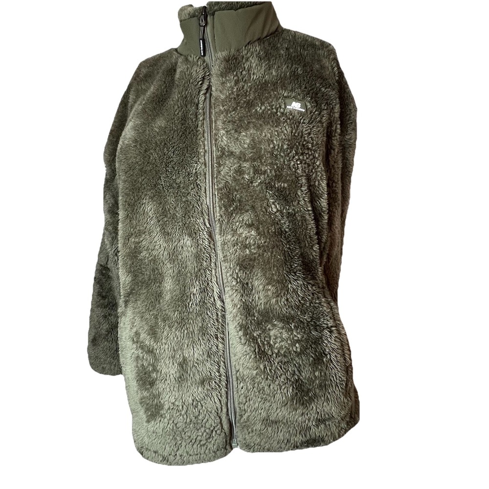 New Balance Women's Faux Sherpa Green Full Zip Fleece Jacket Medium